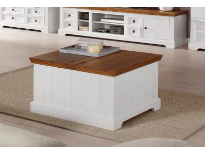 Baú mesa de centro branco e marrom de madeira maciça | Athenas